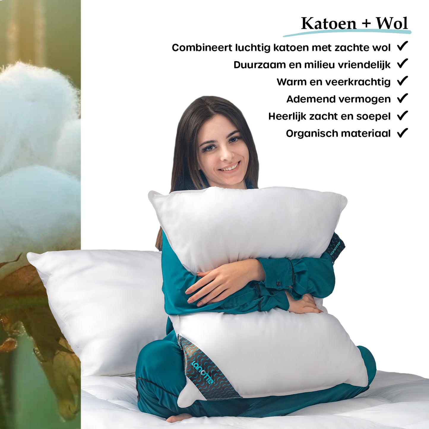 Lanotte® - Hoofdkussen 70%/30% Katoen-Wol